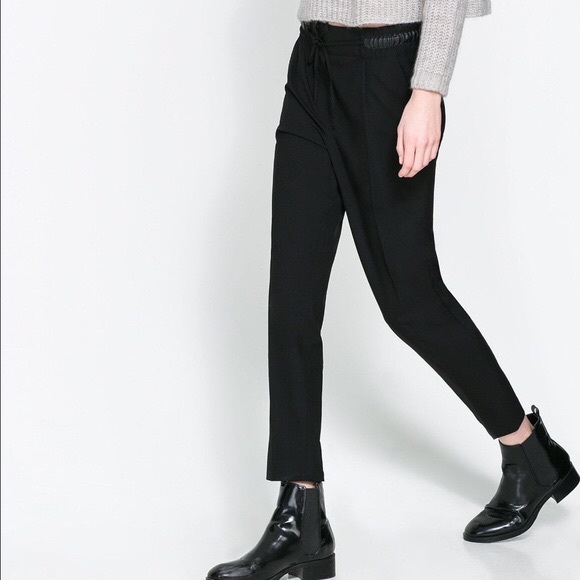 faux leather drawstring trousers